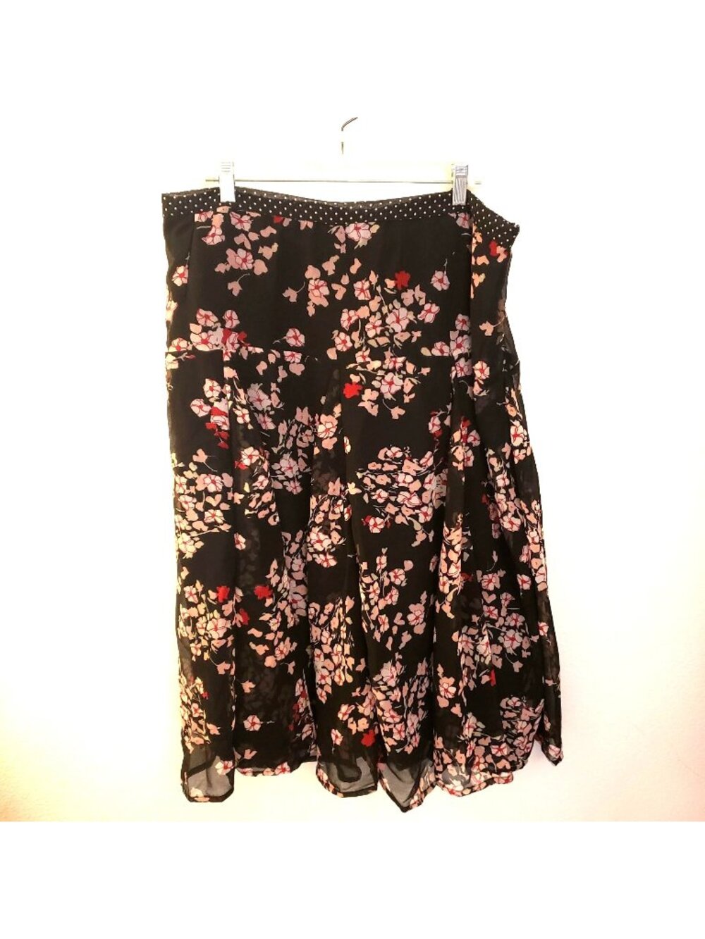 Mlle Gabrielle Polka-dot Trimmed Floral Print Chiffon Midi Skirt Size 20W EUC